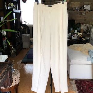 Anne Klein II Women's High-Rise Cream Wide-Leg Silk Trousers